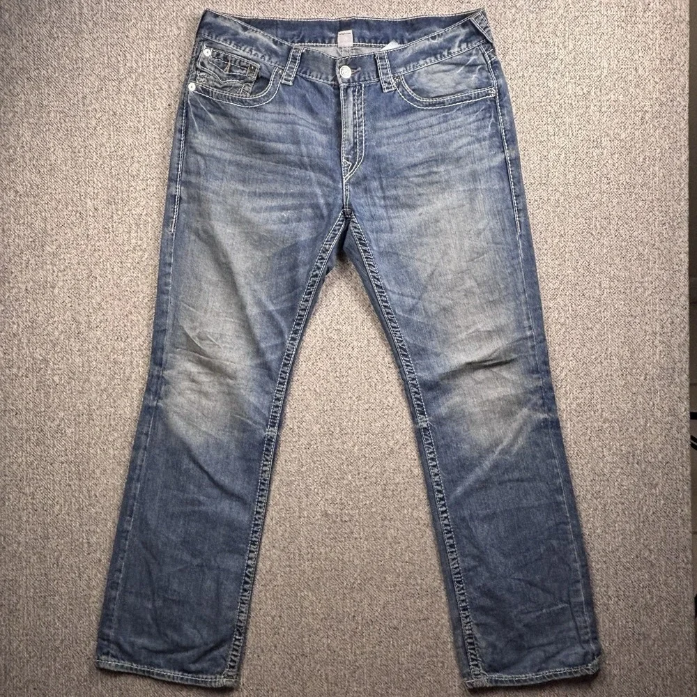 True Religion‎ World Tour Straight Leg Jeans Mens 38 Blue Flap Pocket